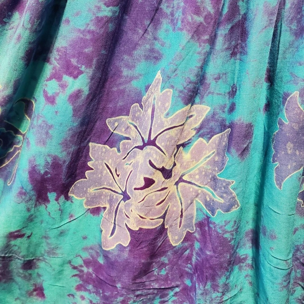 VTG 90s Bali Batiks Dress Womens Small Blue Purple Batik Fringe‎ Festival Beach - Picture 6 of 12